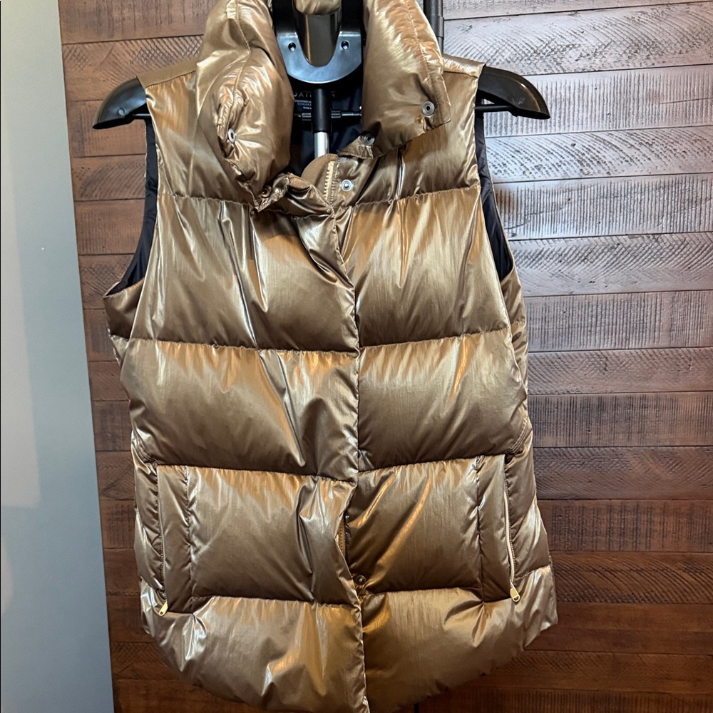 Athleta Downtown Puffer Vest Metallic Bronze/Gold, down filled